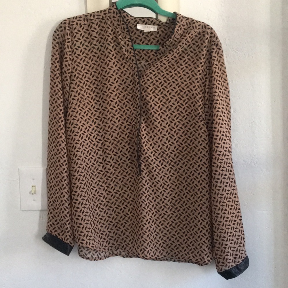Kenar Tan long sleeve blouse leather details